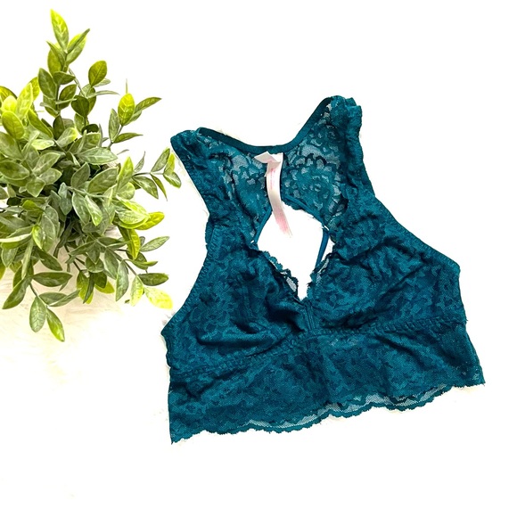 PINK Victoria's Secret Other - PINK Victoria’s Secret Lace Teal Green Strappy-Back Bralette